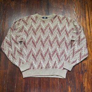 Vintage TSR Sweater Mens L Grandpa 3D Knit Texture Pullover 80s MADE IN USA‎